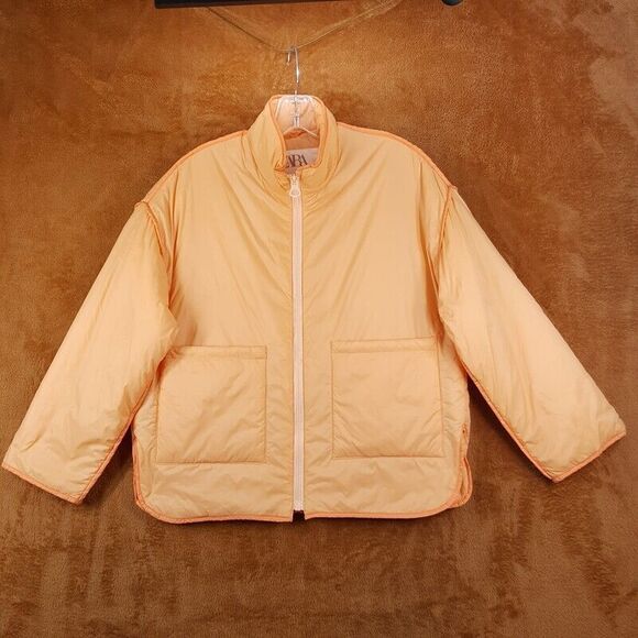 ZARA Jacket Girls Size 11 Orange Puffer Lightweight Packable Boxy - Picture 1 of 9